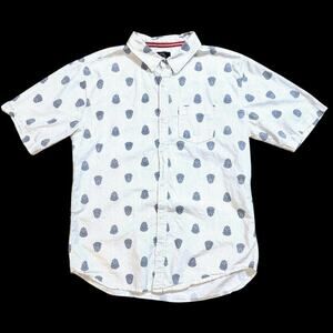 One Resolution Clothing Camp Shirt Mens White Gray Calavera Print Skull Sz L